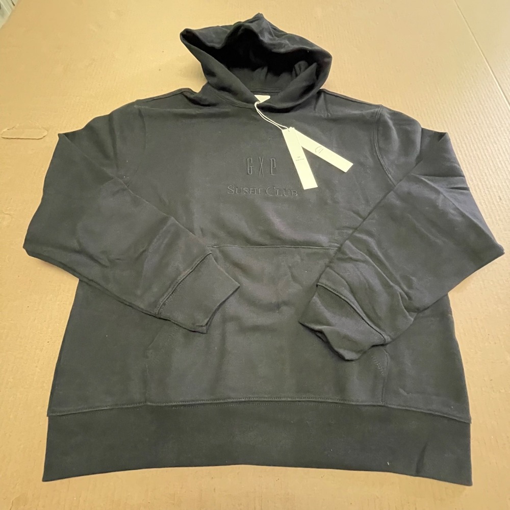 Gap x Sushi Club Hooded Sweatshirt Black Tonal GXP Logo Fleece Hoodie NWT Medium